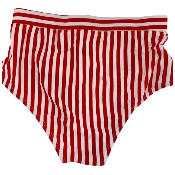 Pom Pom Mesh Insert High Waist Bikini, Red - Picture 8 of 9